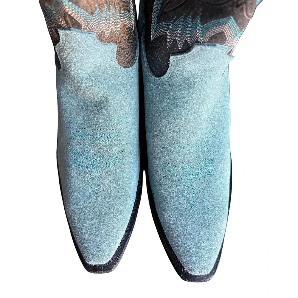 NEW Ferrini Holly Dusty Blue Suede Snip Toe Leather Cowboy Boots Women Size 7.5 - Picture 5 of 14